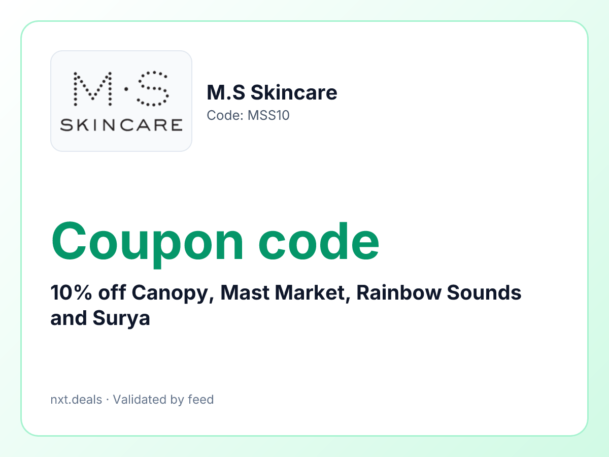 10% off Canopy, Mast Market, Rainbow Sounds and Surya