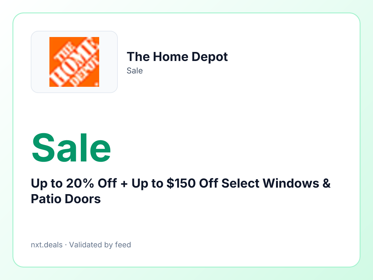 Up to 20% Off + Up to $150 Off Select Windows & Patio Doors