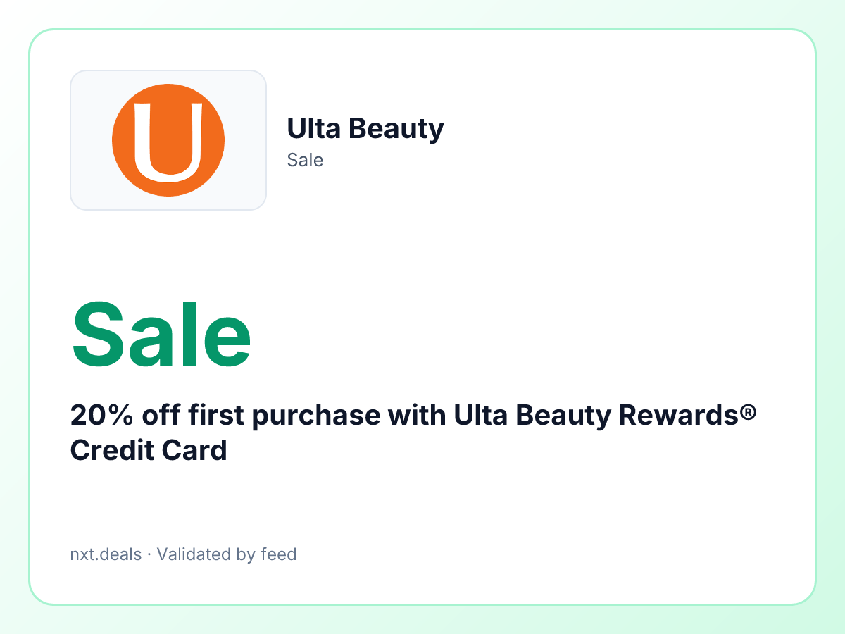 20% off first purchase with Ulta Beauty Rewards® Credit Card